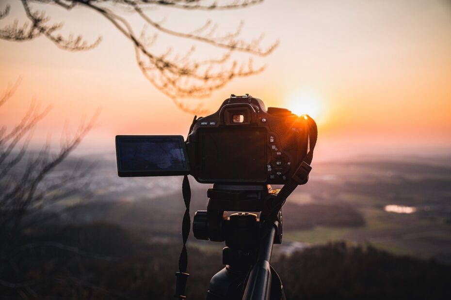 sunset, camera, landscape